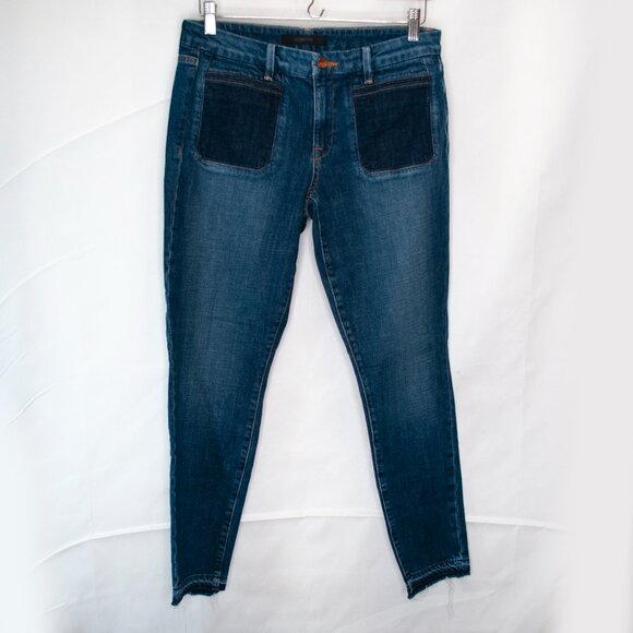 Genetic Bardot Skinny Jeans Womens 30 Blue Patch Pocket Raw Hem Ankle UU08X - Picture 2 of 8